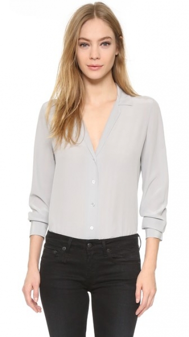 Deep V Button-Down Blouse by Equipment