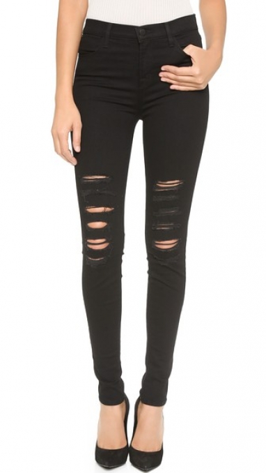 Distressed Black High-Waisted Skinny Jeans